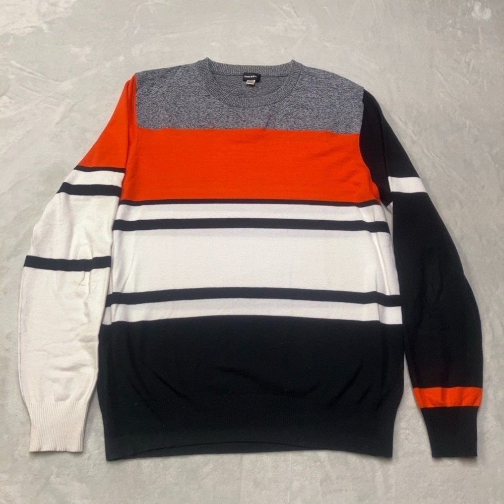 DIESEL Industry Men's L Cotton Sweater‎ Shirt Lightweight Colorblock Striped